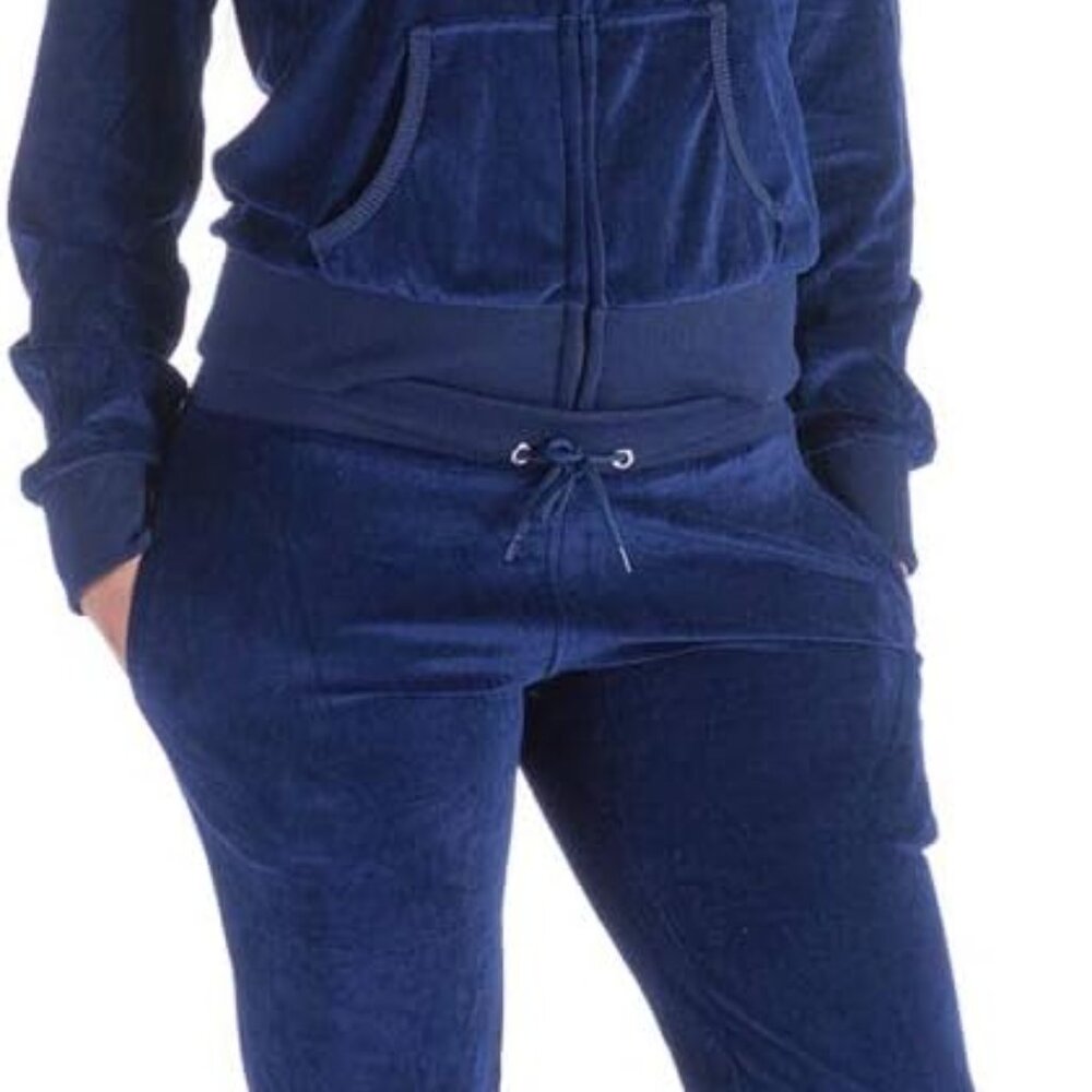 Comfortable Women's 2 Piece Velour Tracksuit - Joggers & Hoodie Set In Navy